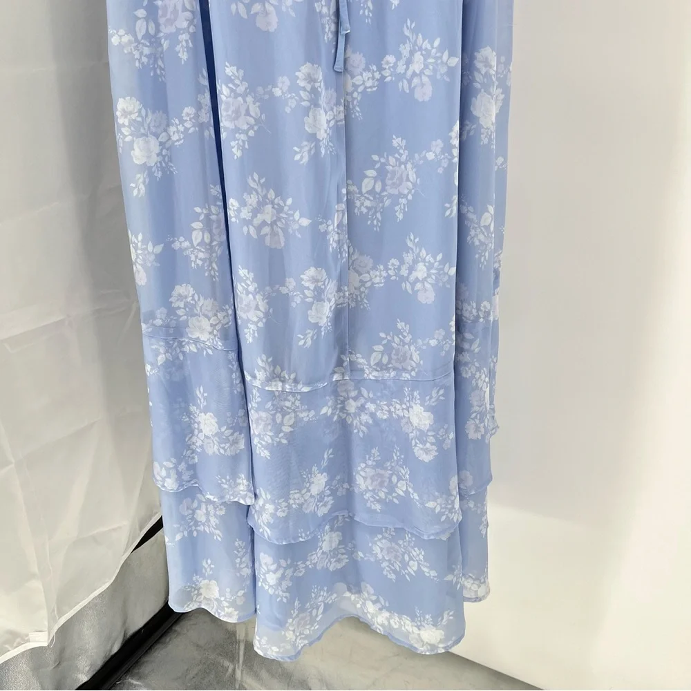 Lulus NEW In Love Forever Maxi Dress Size XL Floral Lace Up Back Ruffle Tiered - Picture 9 of 12